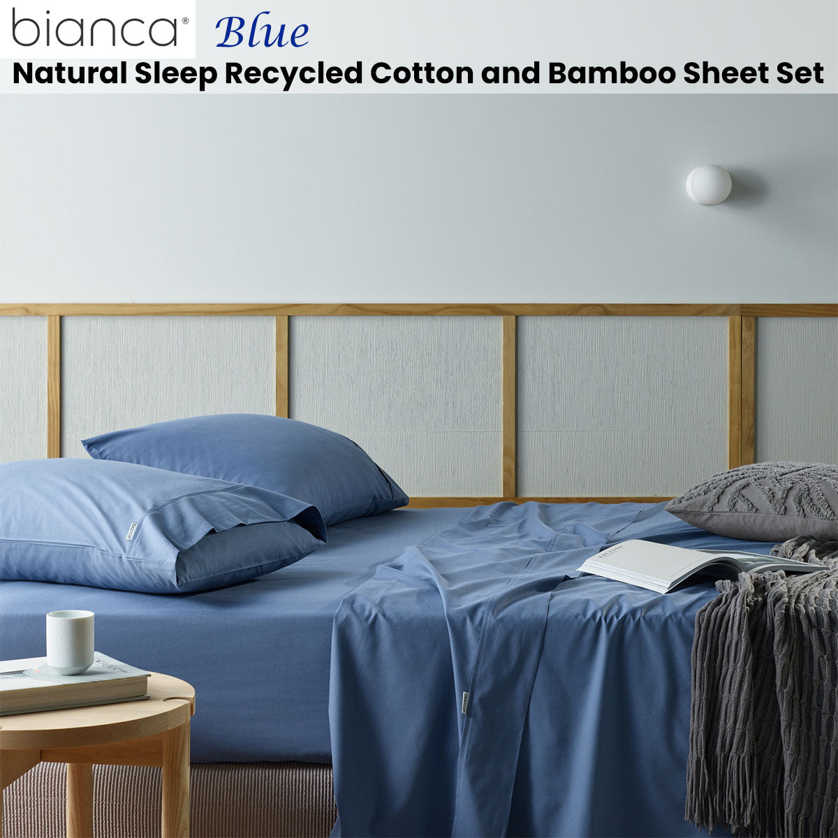 Bianca Eco-Friendly Bamboo and Recycled Cotton Sheet Set in Blue - Queen Size