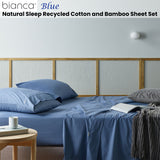 Bianca Eco-Friendly Bamboo and Recycled Cotton Sheet Set in Blue - Queen Size - Front View