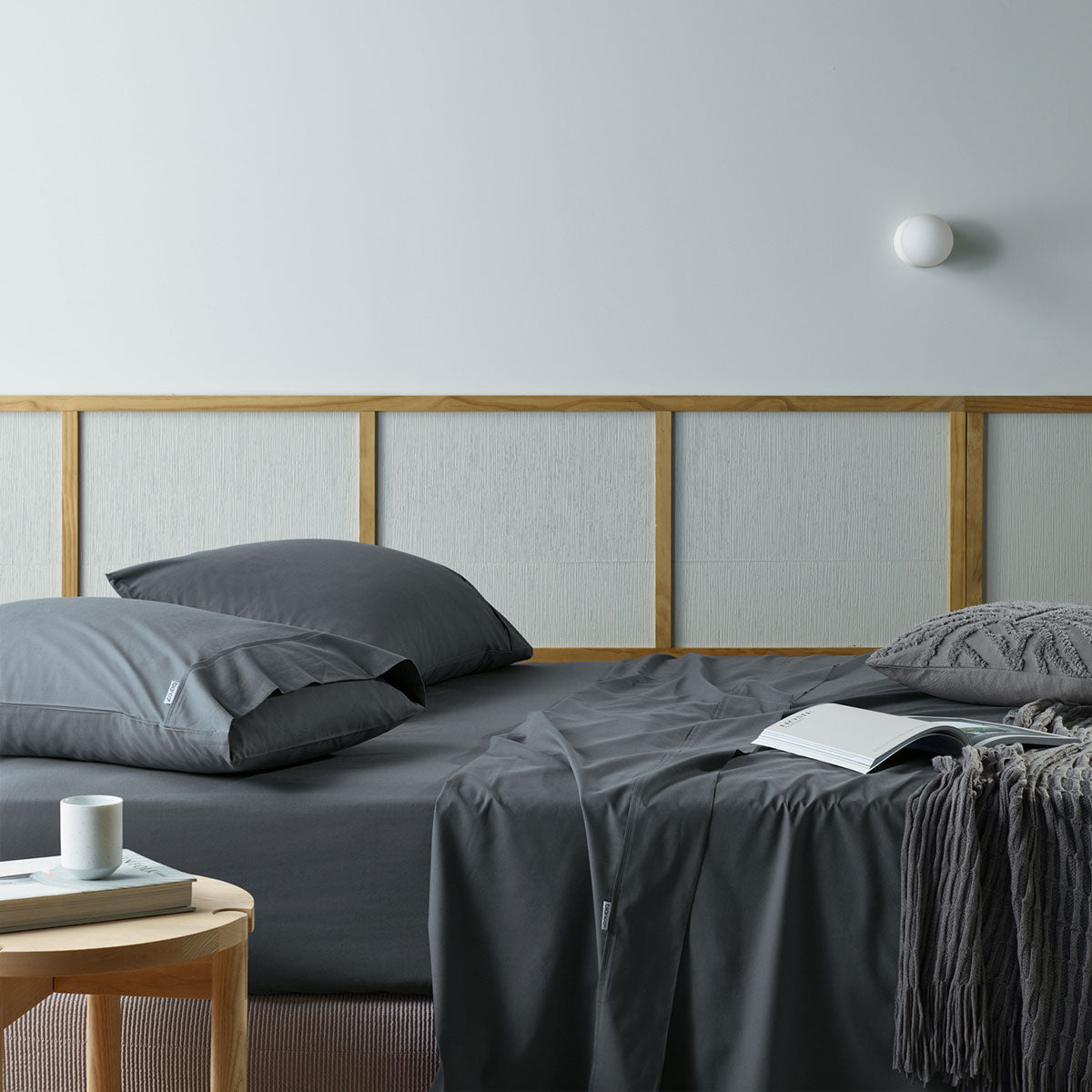 Sustainable Charcoal Super King Sheet Set - Bianca Natural Sleep Recycled Cotton and Bamboo