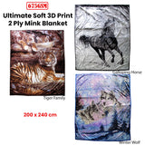 675gsm 2 Ply 3D Print Faux Mink Blanket Queen 200x240 cm Winter Wolf - Side View