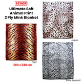 675gsm 2 Ply Animal Print Faux Mink Blanket Queen 200x240 cm Tiger - Side View