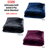 675gsm 2 Ply Solid Faux Mink Blanket Queen 200x240 cm Navy - Front View