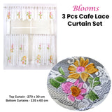 3 Pce Cafe Blooms Lace Kitchen Curtain Set - Front View
