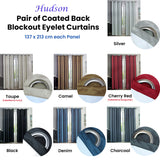 Emporio Hudson Pair of Coated Back Blockout Eyelet Curtains 137 x 213cm each Silver - Front View