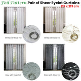 Pair of Sheer Eyelet Curtains White with Gold Foils 137 x 213 cm - Front View