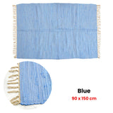 Large Chindi Cotton Handmade Floor Mat with Tassels 90 x 150 cm Blue - Front View
