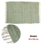 Large Chindi Cotton Handmade Floor Mat with Tassels 90 x 150 cm Green - Front View