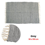 Large Chindi Cotton Handmade Floor Mat with Tassels 90 x 150 cm Grey - Front View