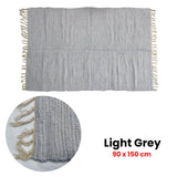 Large Chindi Cotton Handmade Floor Mat with Tassels 90 x 150 cm Light Grey - Front View