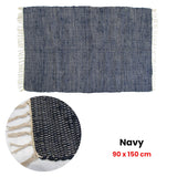 Large Chindi Cotton Handmade Floor Mat with Tassels 90 x 150 cm Navy - Front View