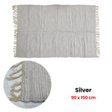 Large Chindi Cotton Handmade Floor Mat with Tassels 90 x 150 cm Silver - Front View