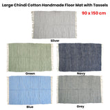 Large Chindi Cotton Handmade Floor Mat with Tassels 90 x 150 cm Silver - Side View