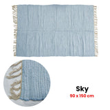 Large Chindi Cotton Handmade Floor Mat with Tassels 90 x 150 cm Sky - Front View
