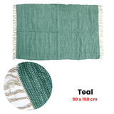 Large Chindi Cotton Handmade Floor Mat with Tassels 90 x 150 cm Teal - Front View