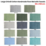 Large Chindi Cotton Handmade Floor Mat with Tassels 90 x 150 cm Teal - Side View