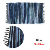 Tonal Chindi Cotton Handmade Floor Mat with Tassels 70 x 120 cm Blue - Front View