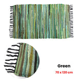 Tonal Chindi Cotton Handmade Floor Mat with Tassels 70 x 120 cm Green - Front View