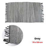 Tonal Chindi Cotton Handmade Floor Mat with Tassels 70 x 120 cm Grey - Front View