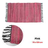 Tonal Chindi Cotton Handmade Floor Mat with Tassels 70 x 120 cm Pink - Front View