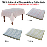 Cotton Grid Checks Oblong Table Cloth Coral 150 x 230cm - Side View