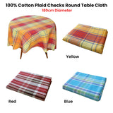 Cotton Plaid Checks Round Table Cloth 180cm Diameter Blue - Side View