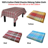 Cotton Plaid Checks Oblong Table Cloth Blue 130 x 180cm - Side View
