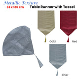 Metallic Texture Table Runner with Tassel 33 x 180 cm Silver - Front View