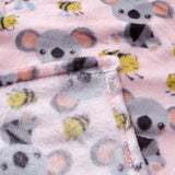 190GSM Girls Cute Ultra Soft Coral Fleece Throw 127 x 152cm Bees & Koalas - Front View