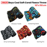 190GSM Boys Cool Ultra Soft Coral Fleece Throw 127 x 152cm Dinosaur Fossils - Side View