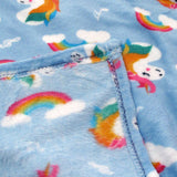 190GSM Girls Cute Ultra Soft Coral Fleece Throw 127 x 152cm Rainbow Unicorns - Front View