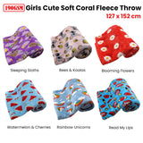 190GSM Girls Cute Ultra Soft Coral Fleece Throw 127 x 152cm Watermelon & Cherries - Side View