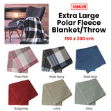 180GSM Extra Large Polar Fleece Throw Blanket 150 x 200cm Plaid Pink - Front View