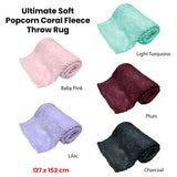 180GSM Soft Popcorn Coral Fleece Throw Rug 127 x 152cm Lilac - Front View
