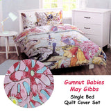 Caprice May Gibbs Gumnut Babies Licensed Quilt Cover Set Single - Front View