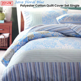225TC Java Floral Blue Polyester Cotton Quilt Cover Set Single - Front View