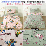 MOJANG Minecraft Reversible Cotton Boys Girls Quilt Cover Set Single - Front View
