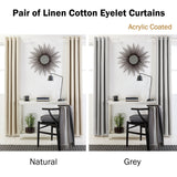 Designers Choice Pair of Linen Cotton Coated Eyelet Curtains Natural 140 x 213cm - Front View