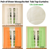 Pair of Sheer Mosquito Net Tab Top Curtains 150 x 240 cm Lime - Front View
