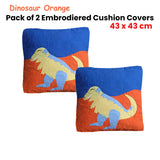 Pack of 2 Dinosaur Embroidered Quilted Cushion Covers 43 x 43 cm - Front View