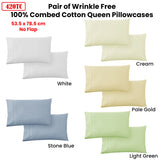 420TC Pair of Wrinkle Free No Flap Queen Pillowcases Pale Gold - Front View