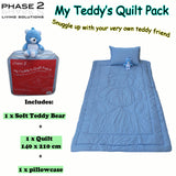 Phase 2 My Teddy's Quilt / Comforter Set with Toy Blue Single - Front View