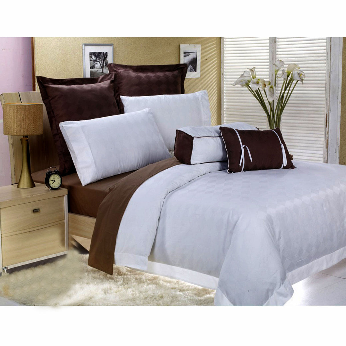 Elegant 400 TC 7-Piece Diamond Jacquard Bed Set for Queen or King Size