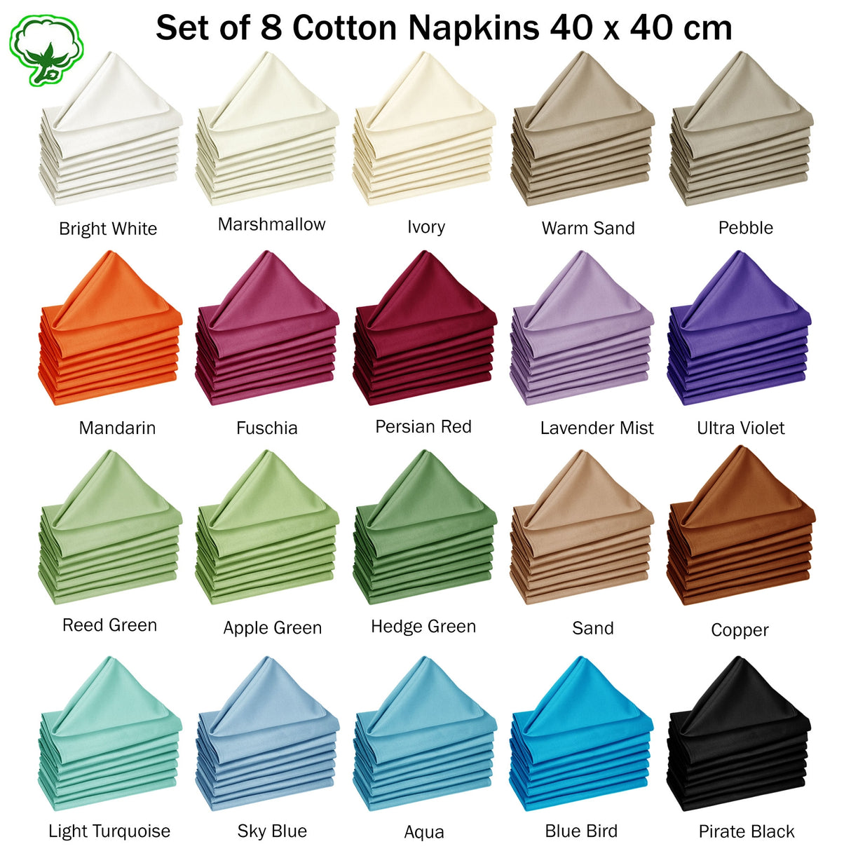 Hoydu Set of 8 Cotton OR Poly Cotton Napkins Hedge Green