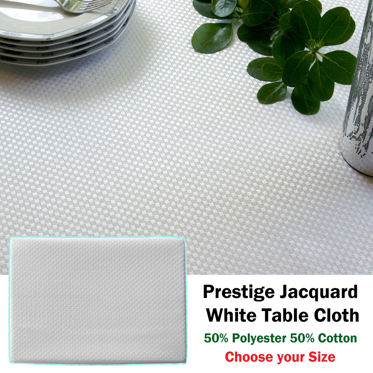 Invitation Prestige Jacquard White Table Cloth 160 x 220 cm