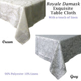 Royale Damask Table Cloth Grey 180 x 360 cm - Front View