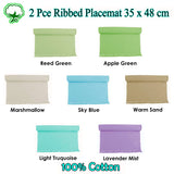 Hoydu Set of 2 - Cotton Ribbed Table Placemats Apple Green - Front View