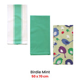 Home Oasis Set of 3 Printed Cotton Rich Tea Towels 50 x 70 cm Birdie Mint - Front View