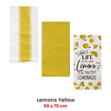 Home Oasis Set of 3 Printed Cotton Rich Tea Towels 50 x 70 cm Lemons Yellow - Front View