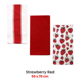 Home Oasis Set of 3 Printed Cotton Rich Tea Towels 50 x 70 cm Strawberry Red - Front View