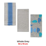 Home Oasis Set of 3 Printed Cotton Rich Tea Towels 50 x 70 cm Whale Grey - Front View